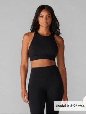 High-Neck Black Sports Bra – Women's Support Crop